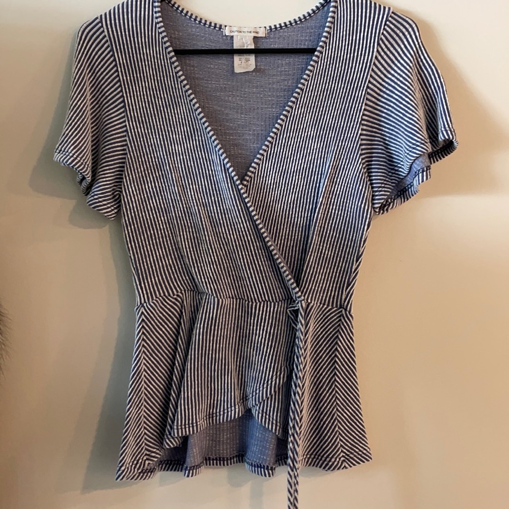 Blue and White Wrap Shirt